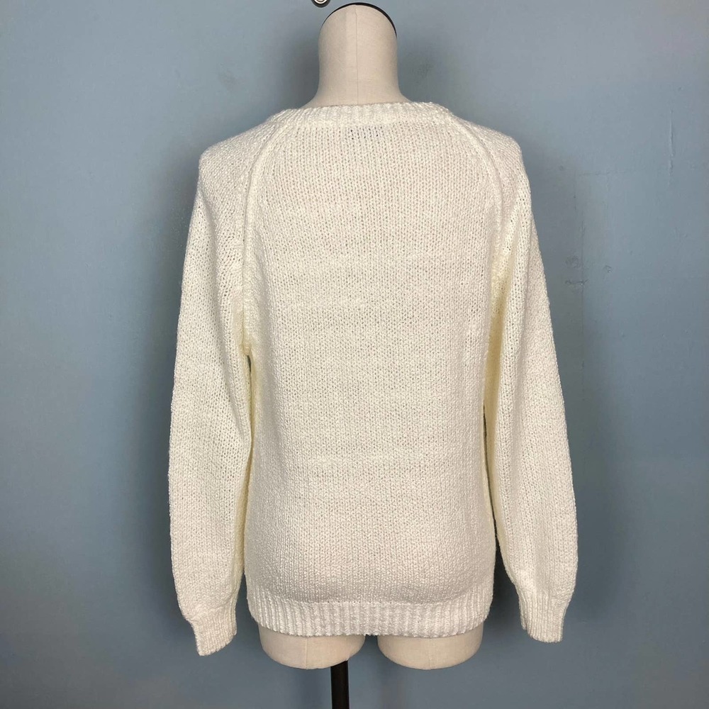 VINTAGE 80s NWT Le Moda Chunky Knit Crewneck Sweater Women's Size L Cream Raglan - Picture 5 of 10